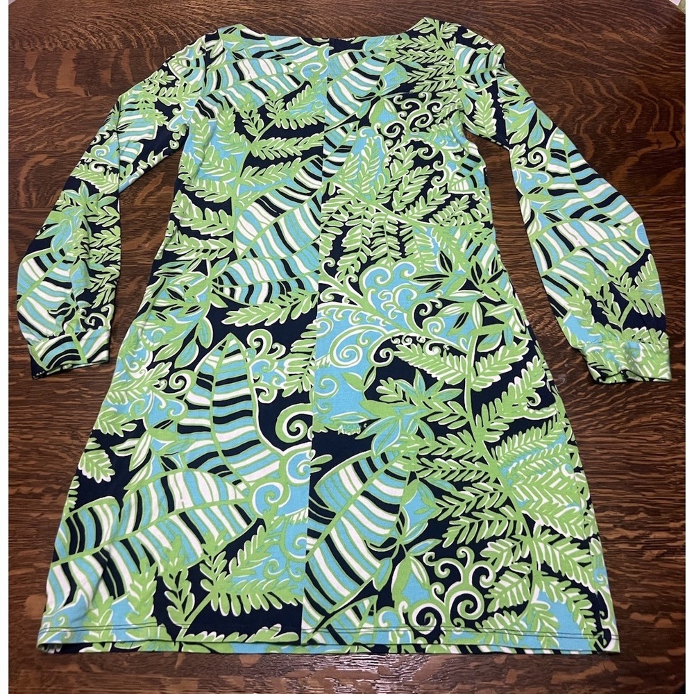 Lilly Pulitzer Ritchie Dress Womens Small Blue Green Tropical Fern Silk Blend - Picture 2 of 12